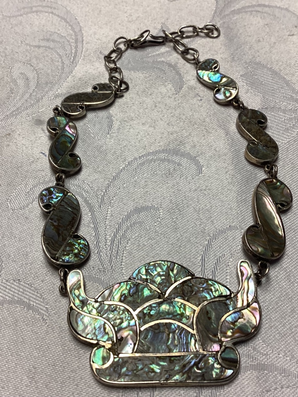 TAXCO ABALONE NECKLACE DETAILED FABULOUS LINK DESIGN SIGNED. 💙💙💙